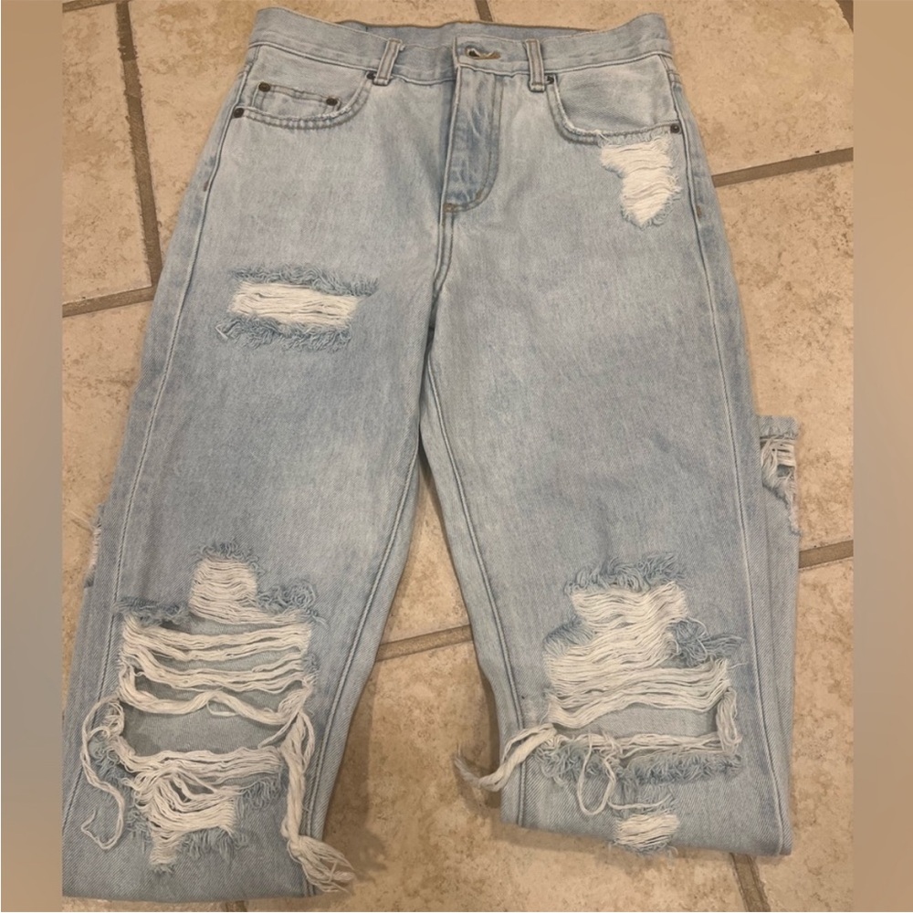 Light Blue Distressed Boyfriend Jeans